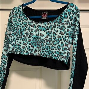 Too Fast Teal and Black Leopard Crop Top